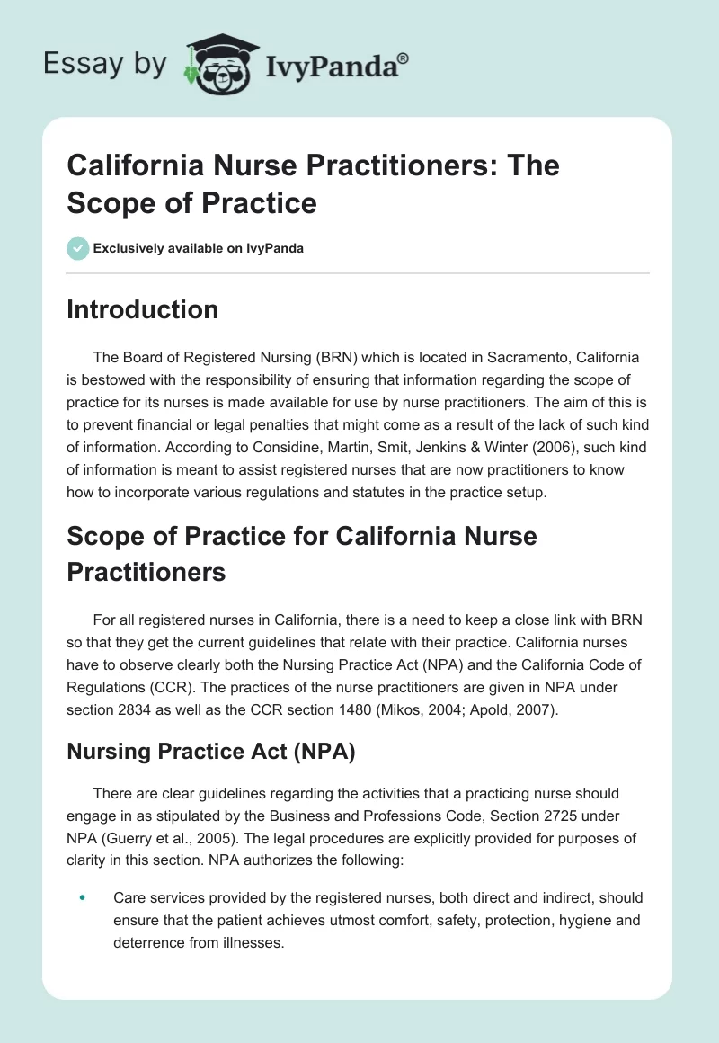 California Nurse Practitioners: The Scope of Practice. Page 1