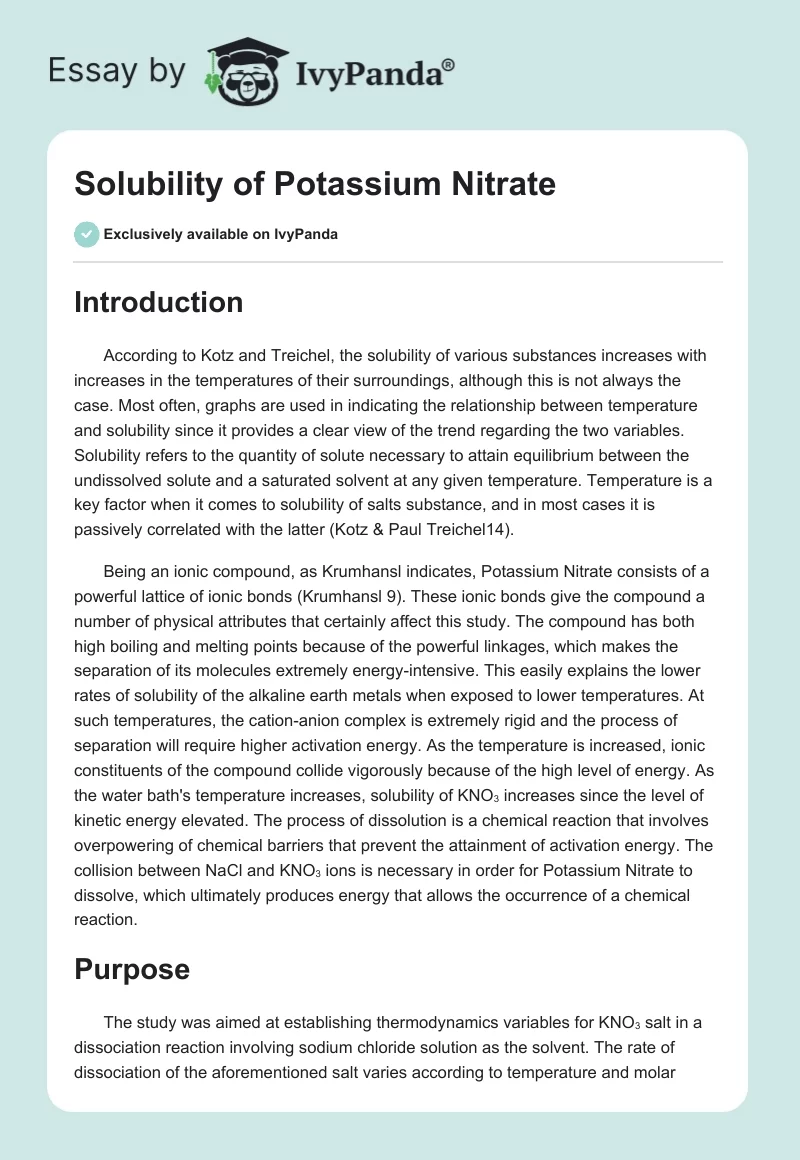 Solubility of Potassium Nitrate. Page 1