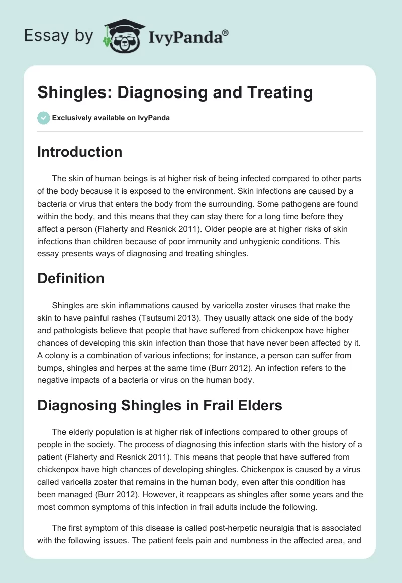 Shingles: Diagnosing and Treating. Page 1
