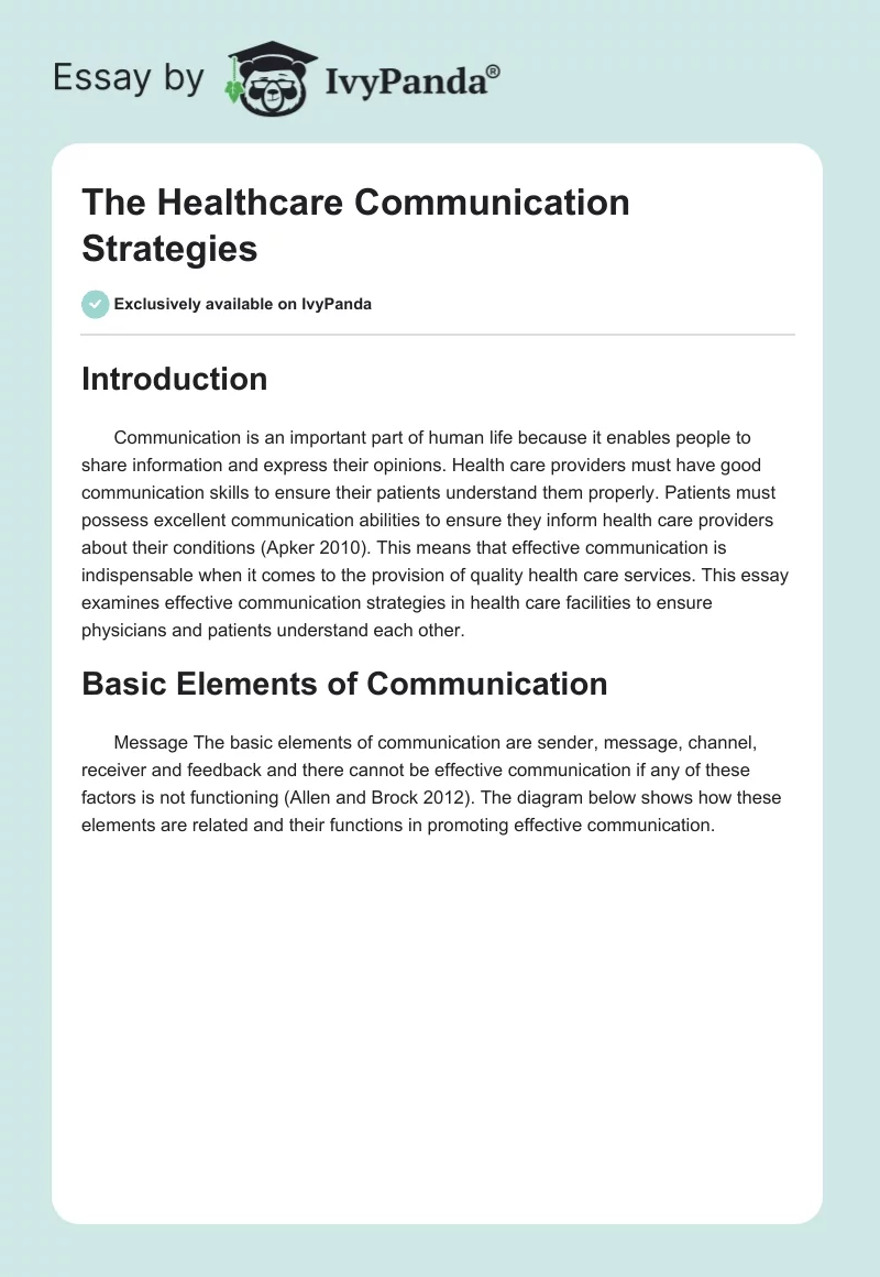 The Healthcare Communication Strategies. Page 1