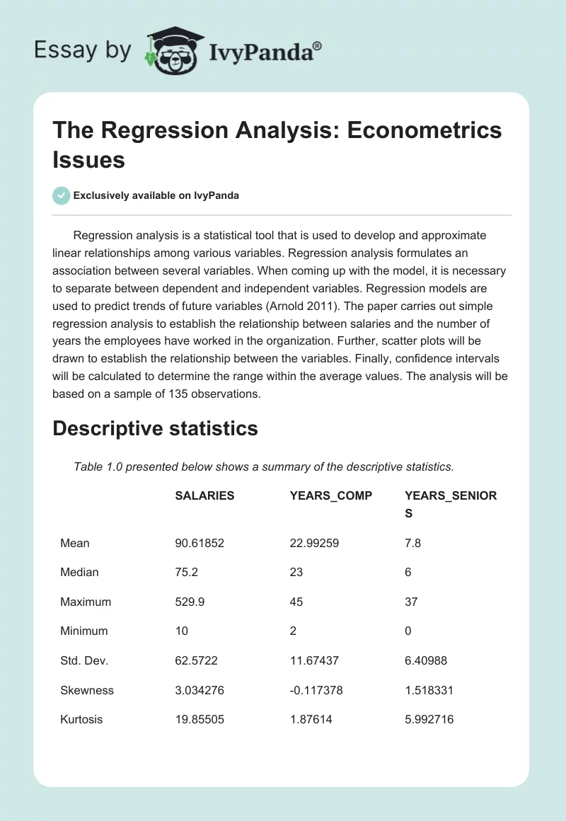 The Regression Analysis: Econometrics Issues. Page 1