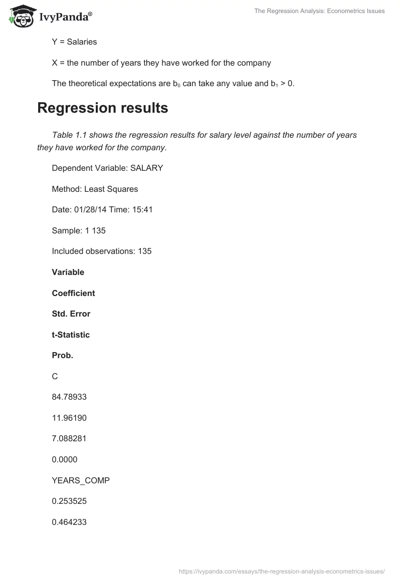 The Regression Analysis: Econometrics Issues. Page 5