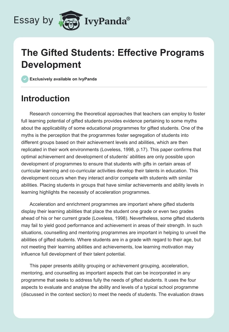The Gifted Students: Effective Programs Development. Page 1