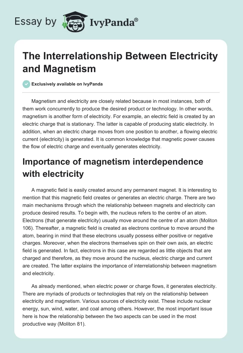 The Interrelationship Between Electricity and Magnetism. Page 1