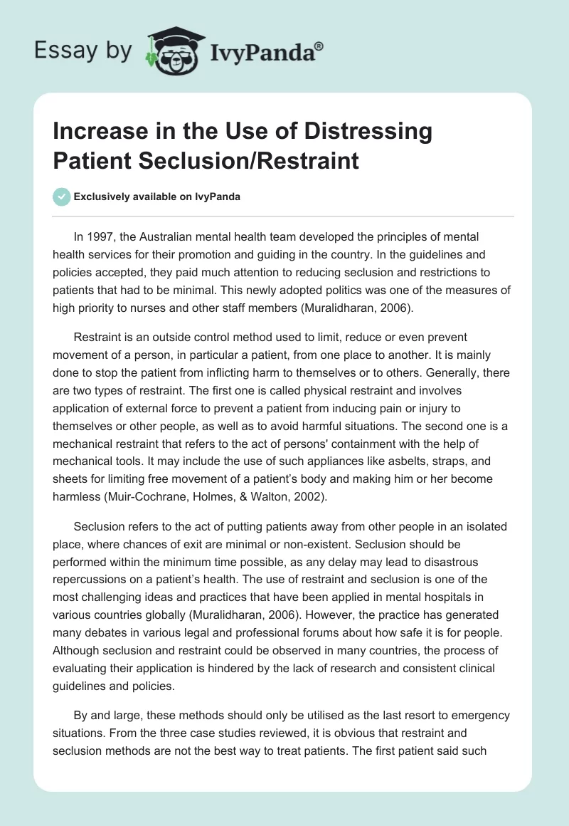 Increase in the Use of Distressing Patient Seclusion/Restraint. Page 1