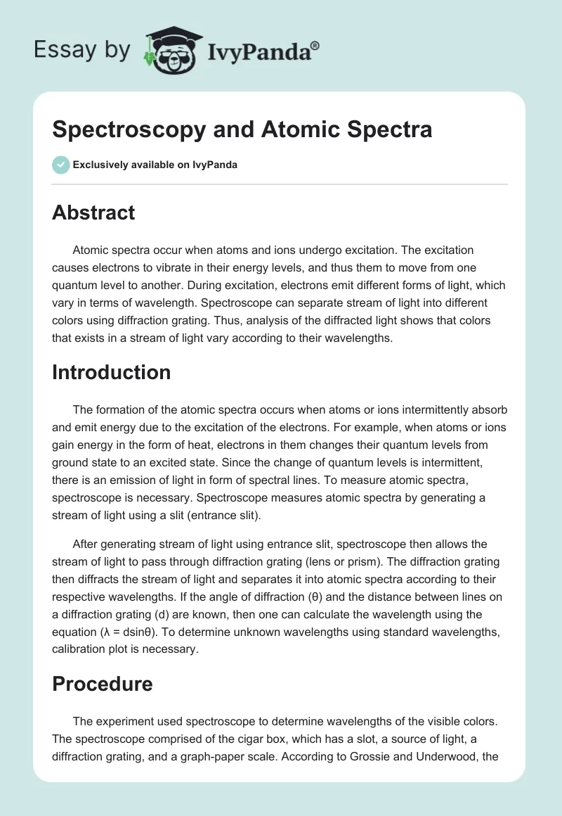 Spectroscopy and Atomic Spectra. Page 1