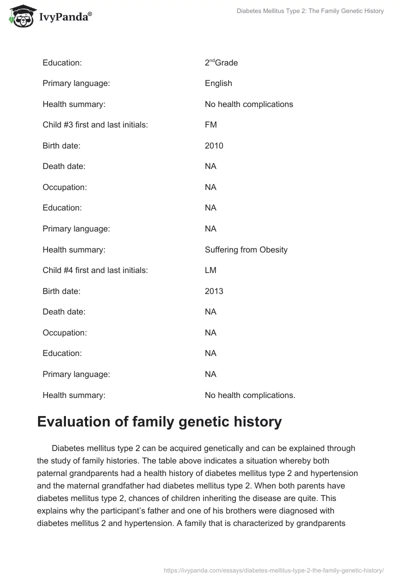 Diabetes Mellitus Type 2: The Family Genetic History. Page 5