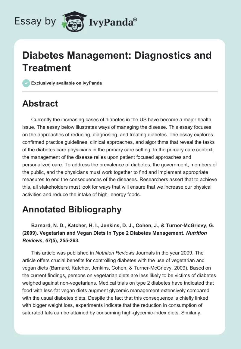 Diabetes Management: Diagnostics and Treatment. Page 1