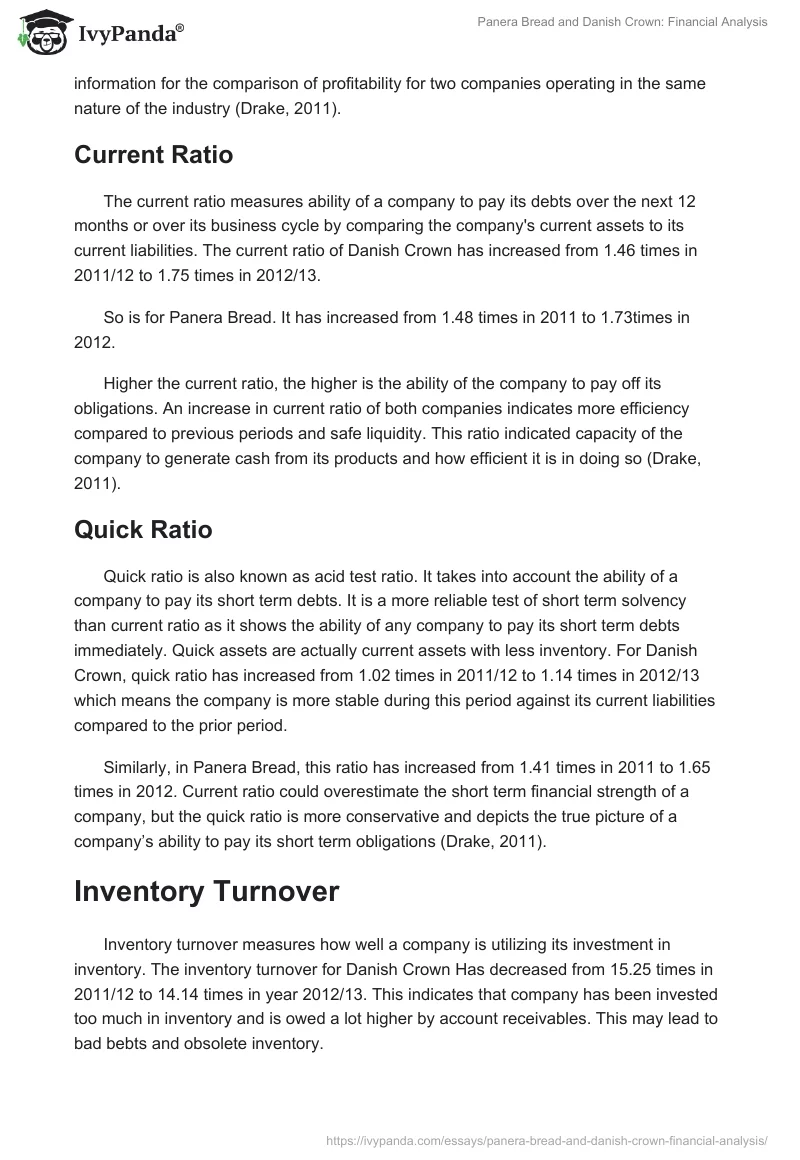 Panera Bread and Danish Crown: Financial Analysis. Page 3
