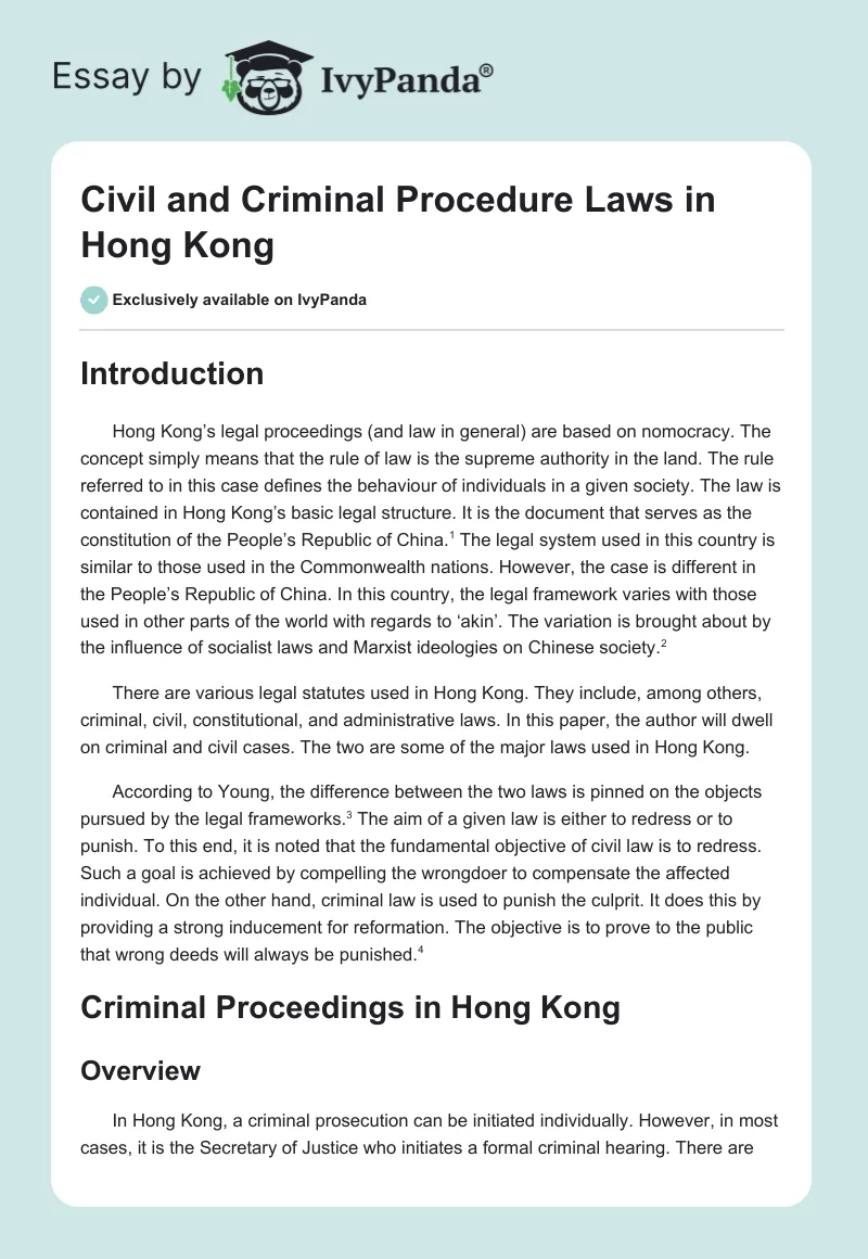 Civil and Criminal Procedure Laws in Hong Kong. Page 1