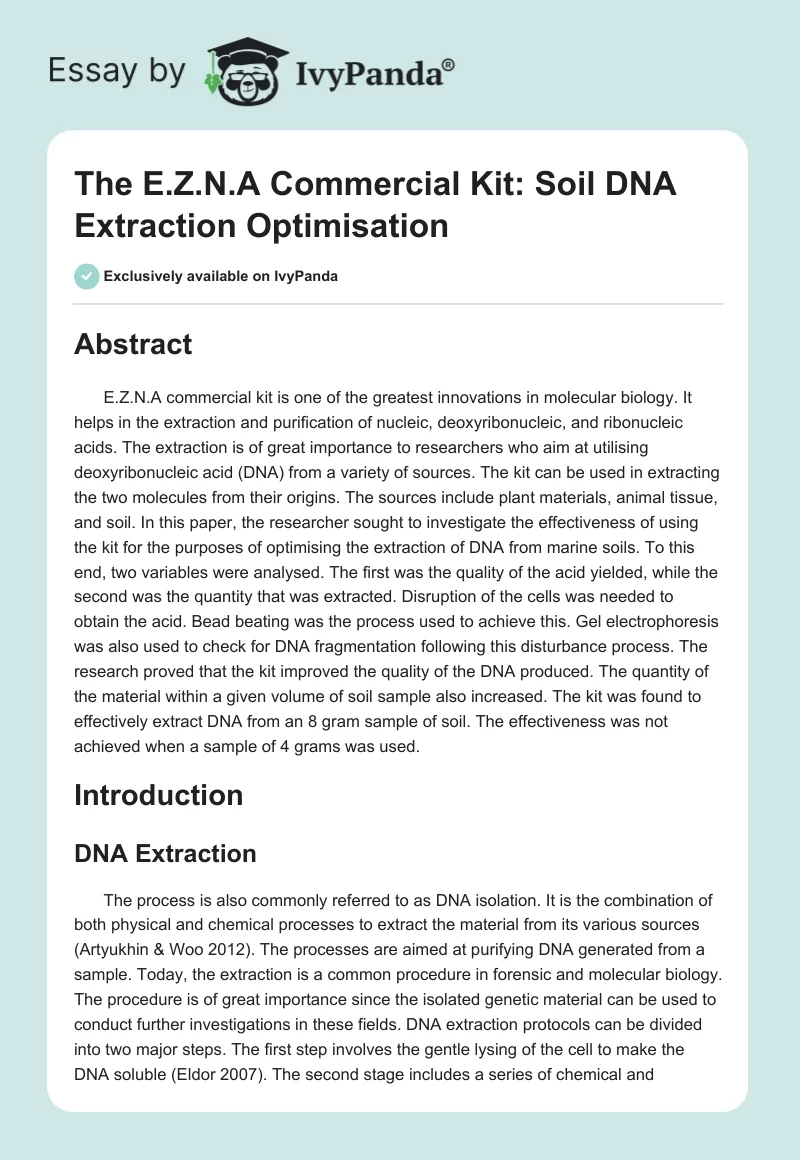 The E.Z.N.A Commercial Kit: Soil DNA Extraction Optimisation. Page 1