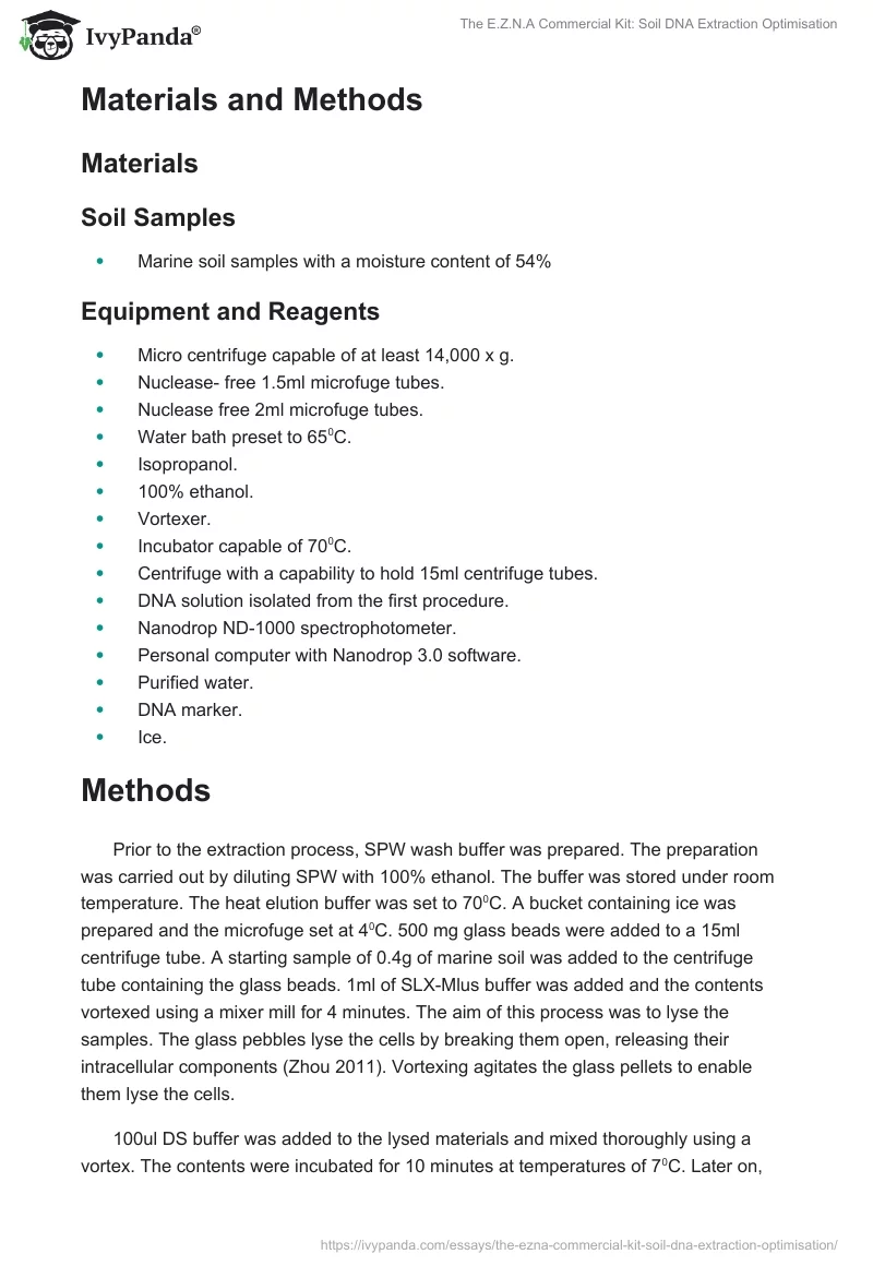 The E.Z.N.A Commercial Kit: Soil DNA Extraction Optimisation. Page 4