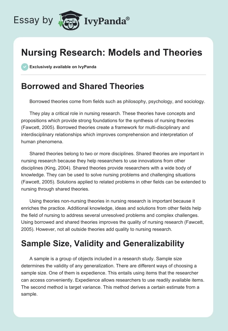 Nursing Research: Models and Theories. Page 1
