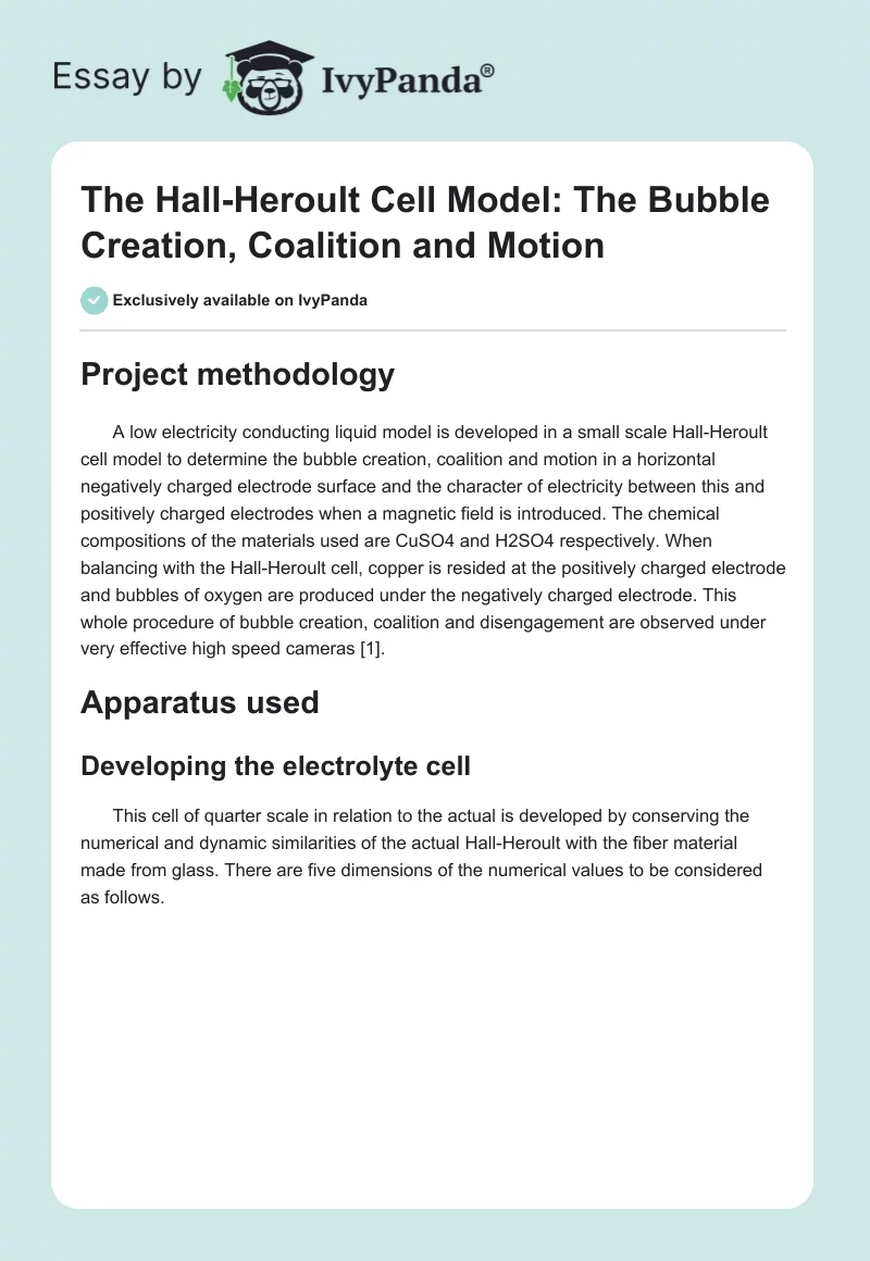 The Hall-Heroult Cell Model: The Bubble Creation, Coalition and Motion. Page 1