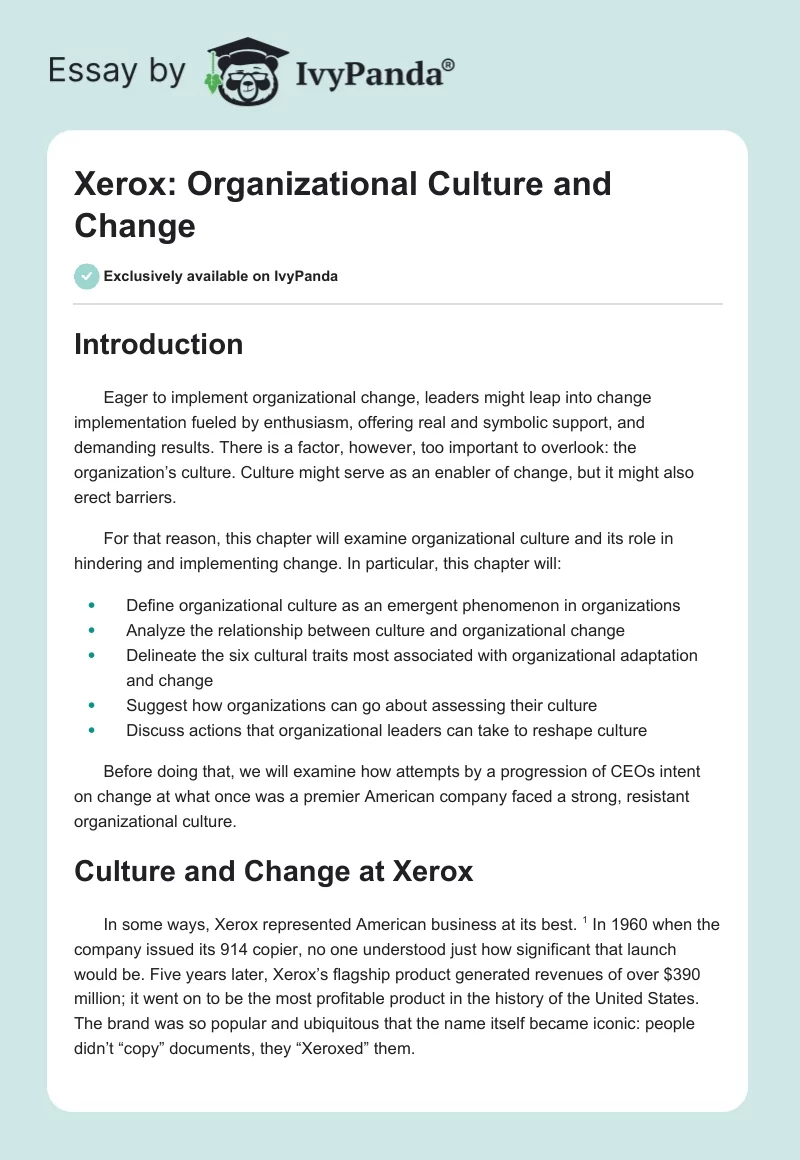Xerox: Organizational Culture and Change. Page 1