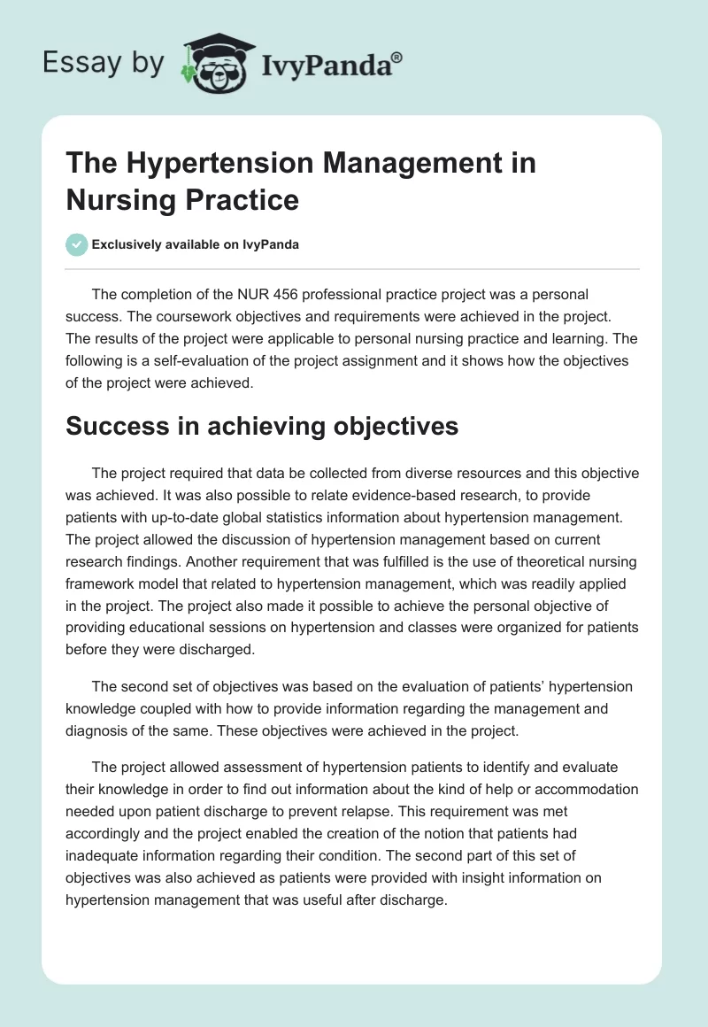 The Hypertension Management in Nursing Practice. Page 1