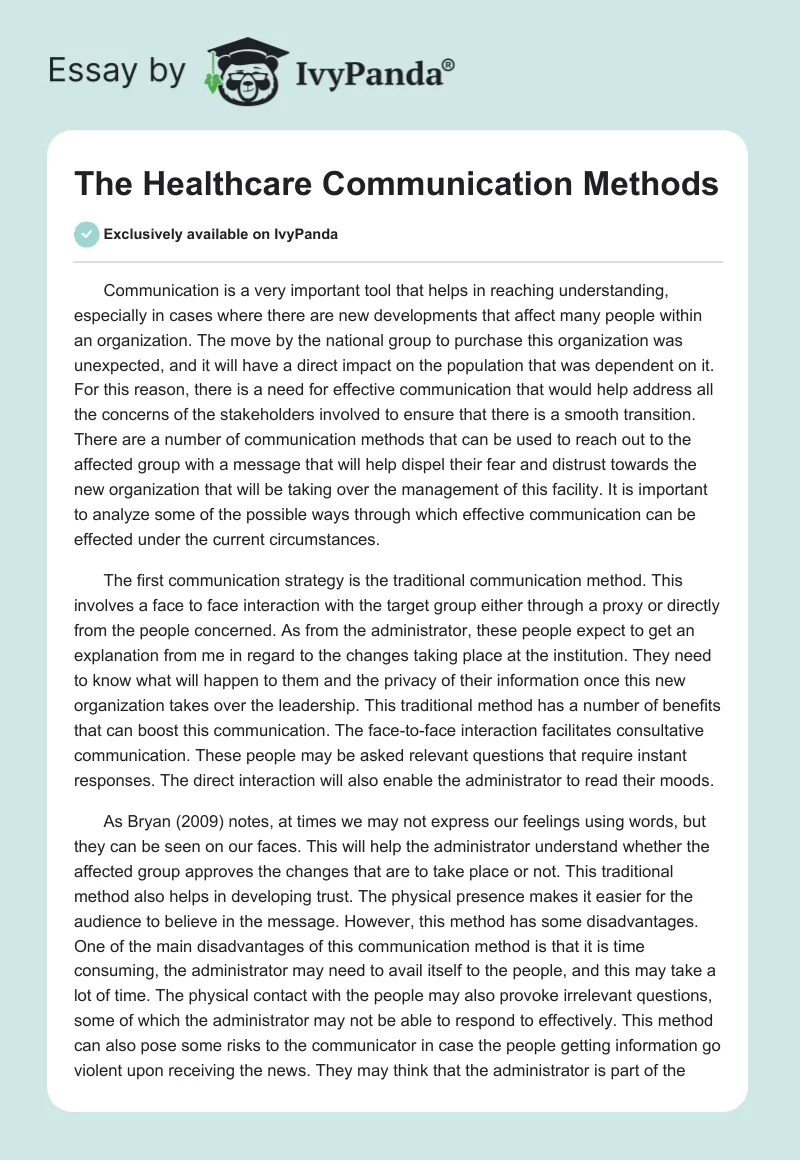 The Healthcare Communication Methods. Page 1