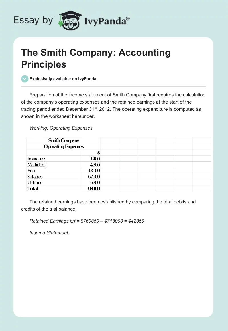 The Smith Company: Accounting Principles. Page 1