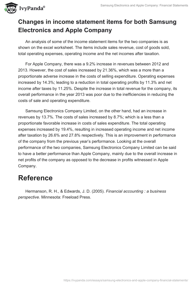 Samsung Electronics and Apple Company: Financial Statements. Page 3