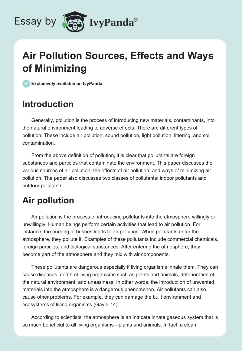 Air Pollution Sources, Effects and Ways of Minimizing. Page 1