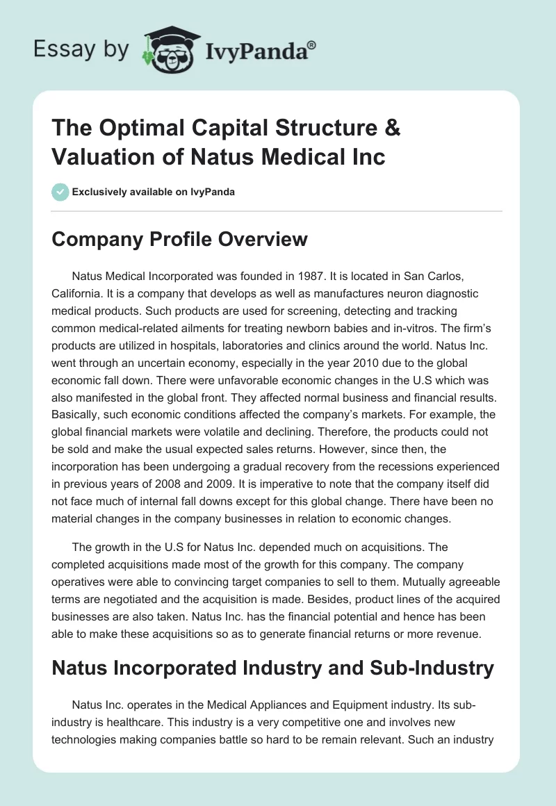 The Optimal Capital Structure & Valuation of Natus Medical Inc. Page 1