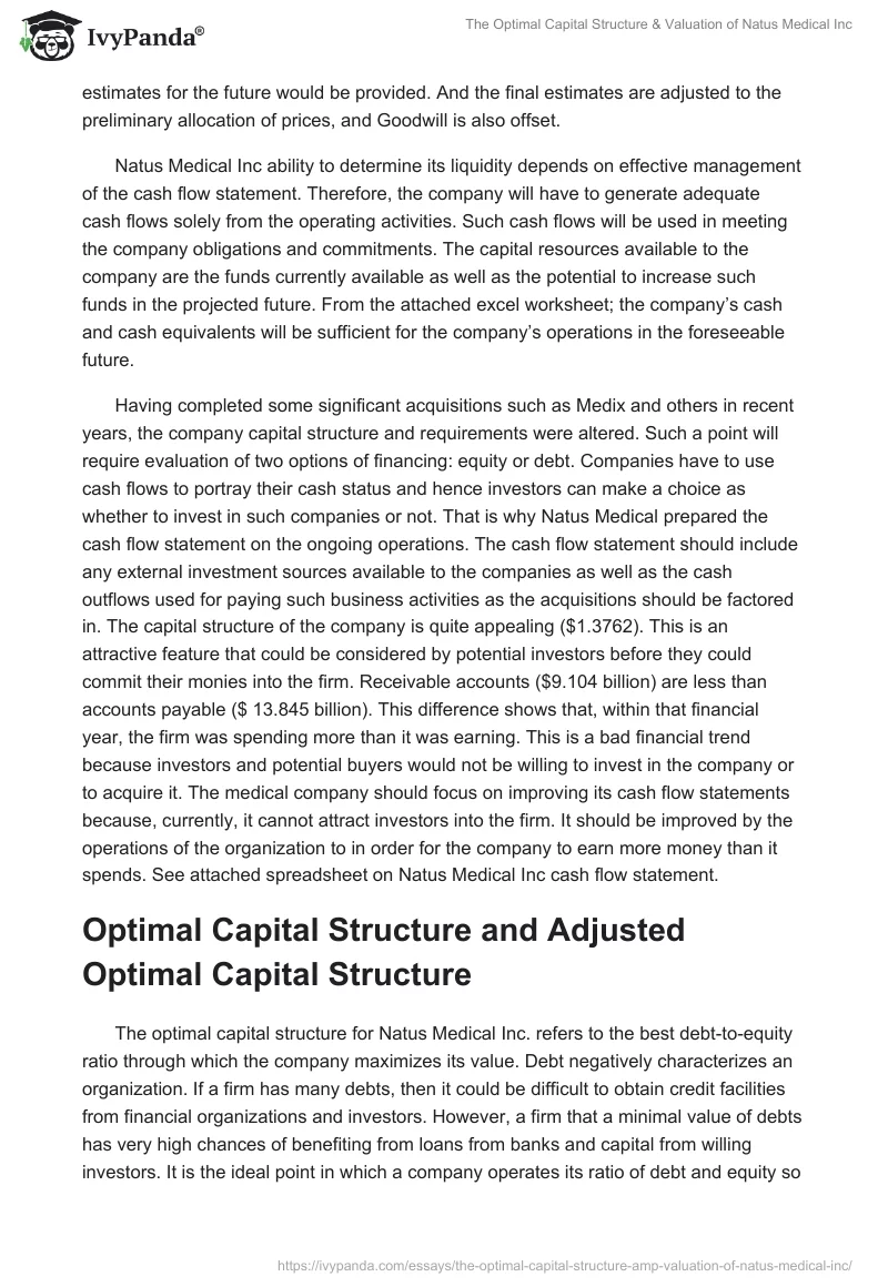 The Optimal Capital Structure & Valuation of Natus Medical Inc. Page 5