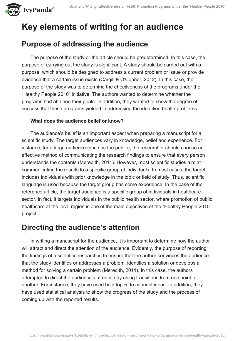 Scientific Writing: Effectiveness of Health Promotion Programs Under the “Healthy People 2010”. Page 2