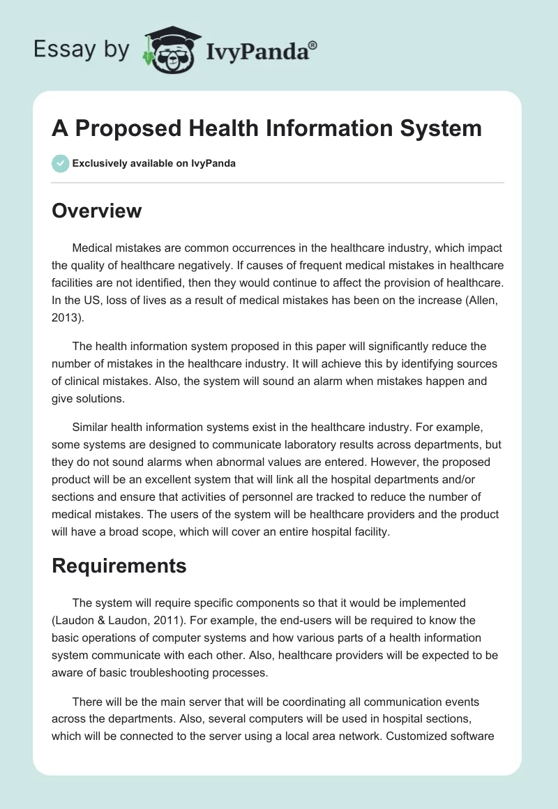 A Proposed Health Information System. Page 1