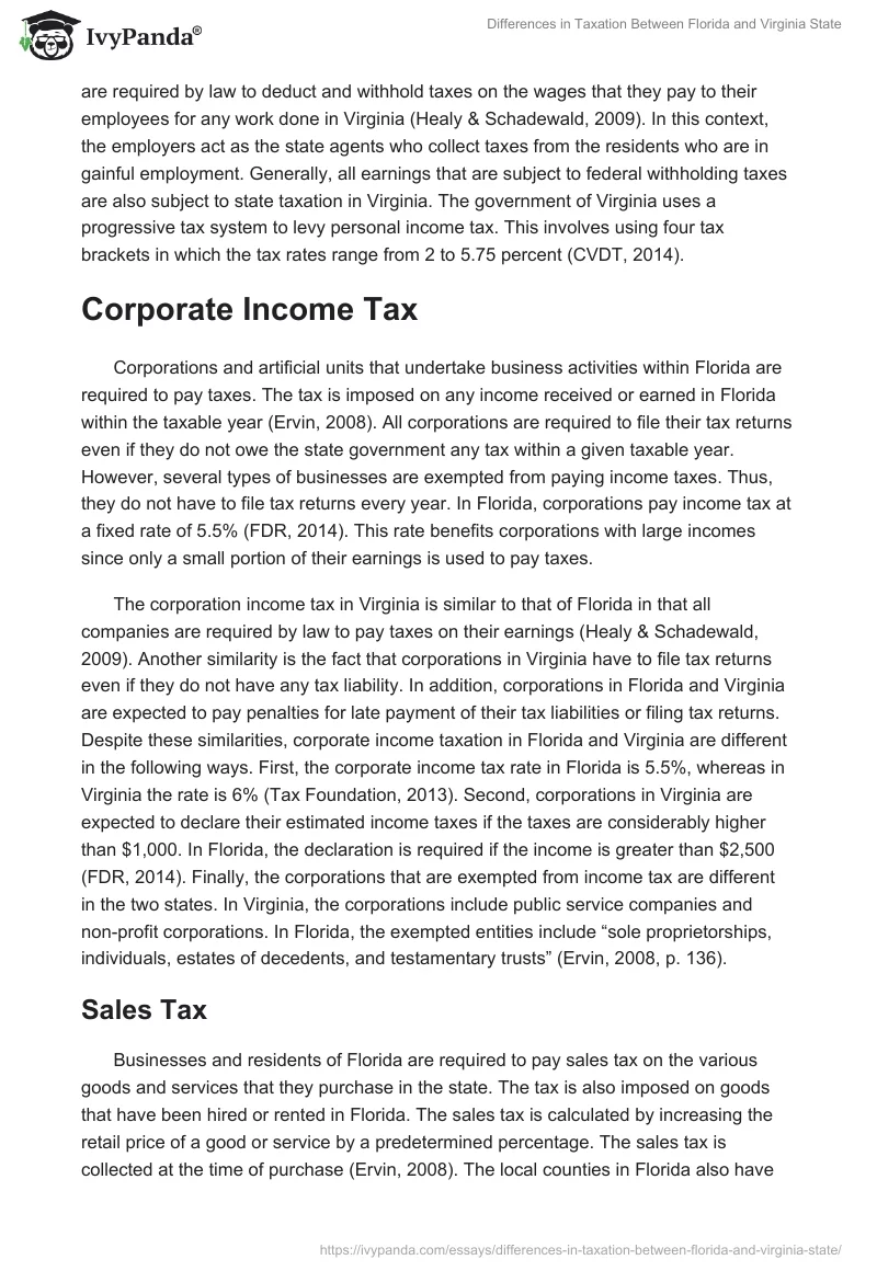 Differences in Taxation Between Florida and Virginia State. Page 2