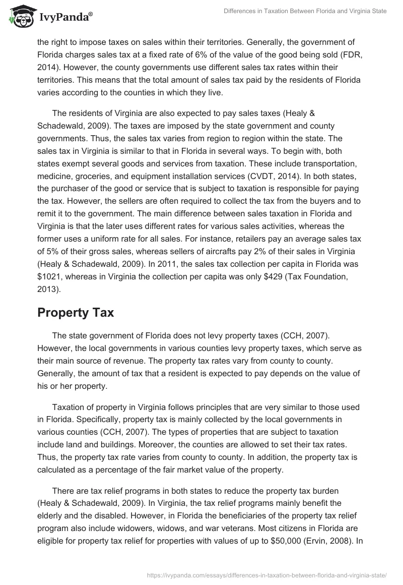 Differences in Taxation Between Florida and Virginia State. Page 3