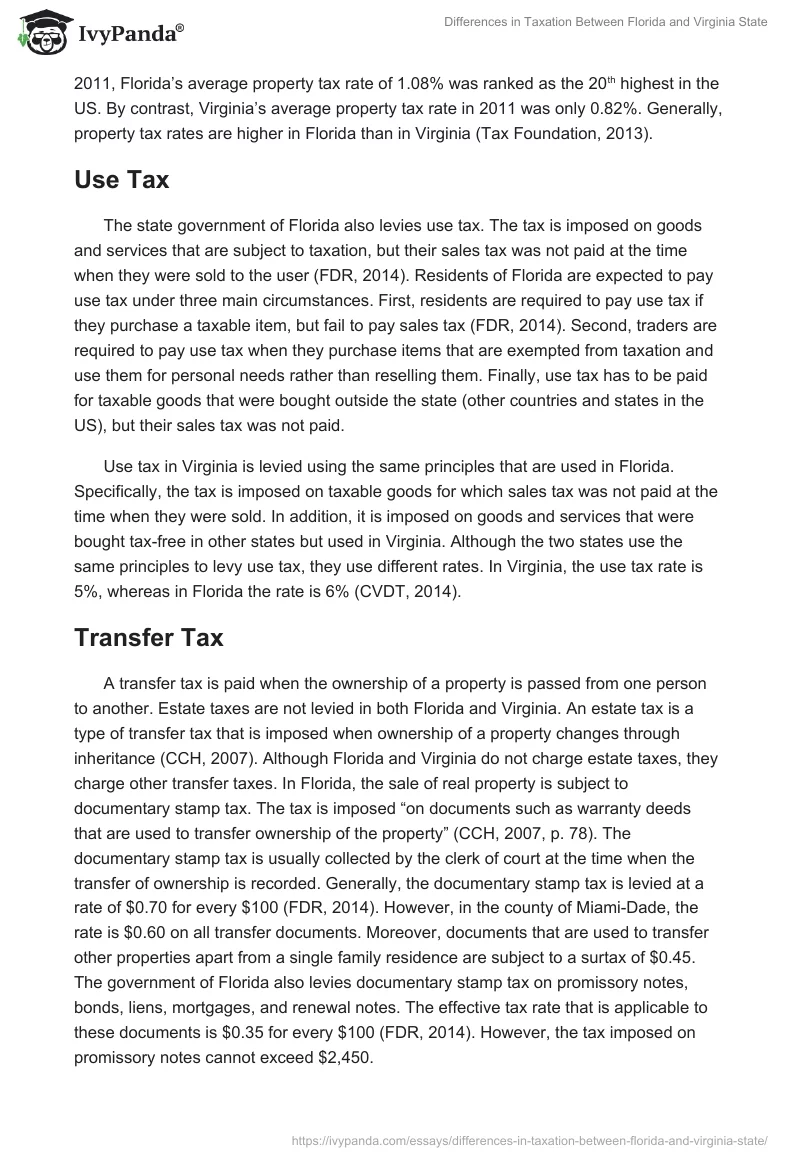 Differences in Taxation Between Florida and Virginia State. Page 4