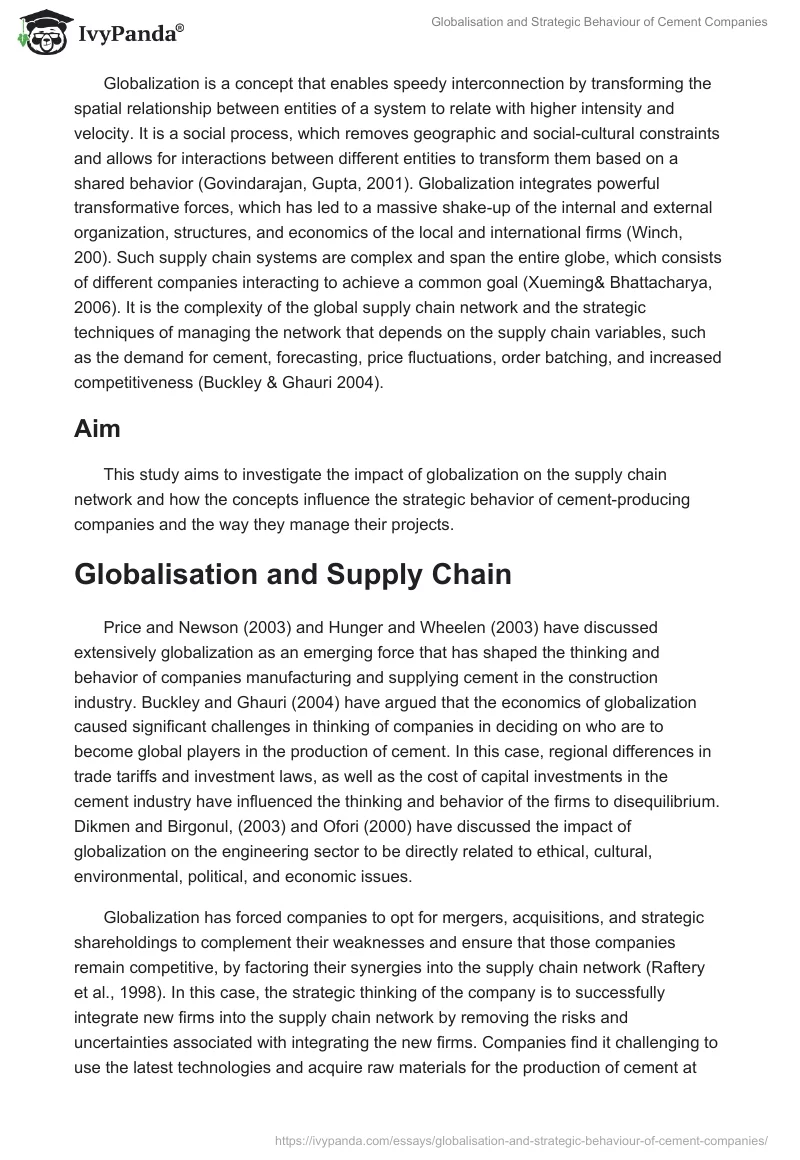 Globalisation and Strategic Behaviour of Cement Companies. Page 2