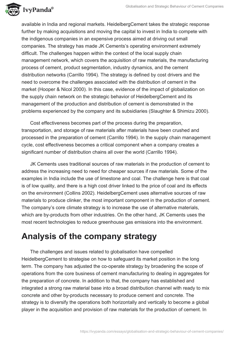 Globalisation and Strategic Behaviour of Cement Companies. Page 5