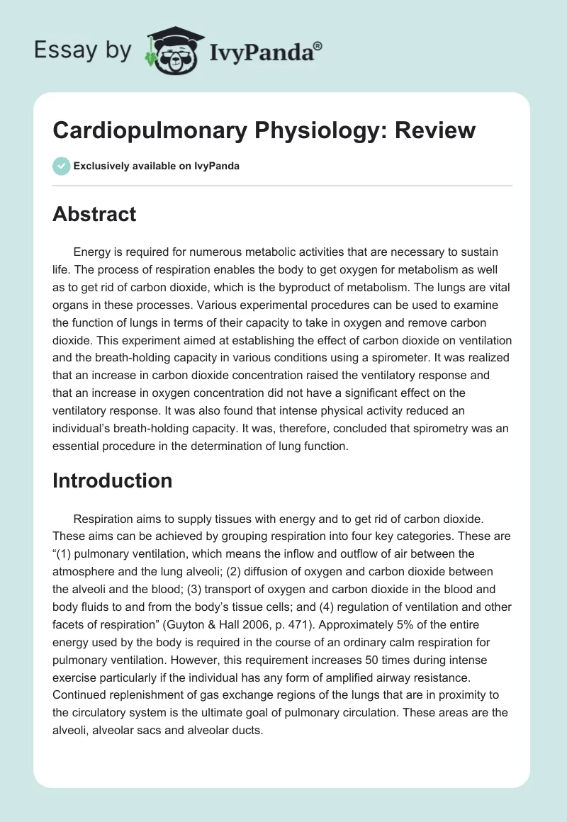 Cardiopulmonary Physiology: Review. Page 1