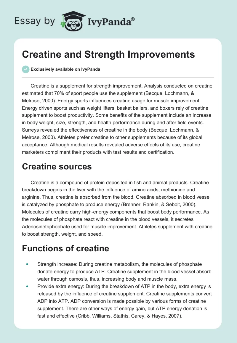 Creatine and Strength Improvements. Page 1