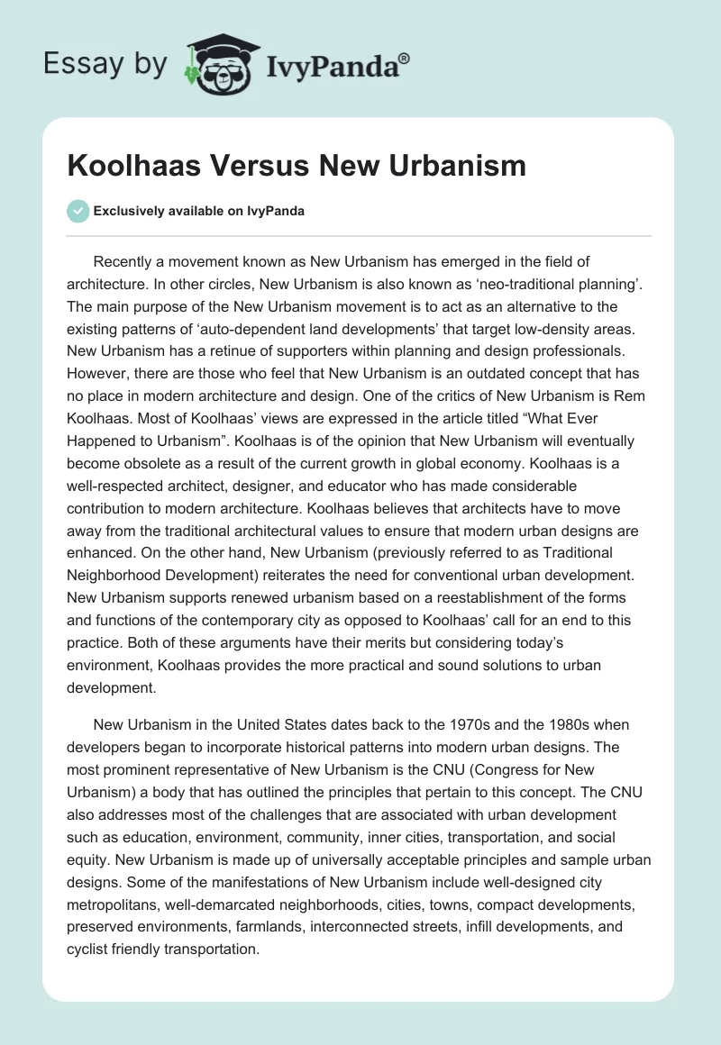 Koolhaas Versus New Urbanism. Page 1