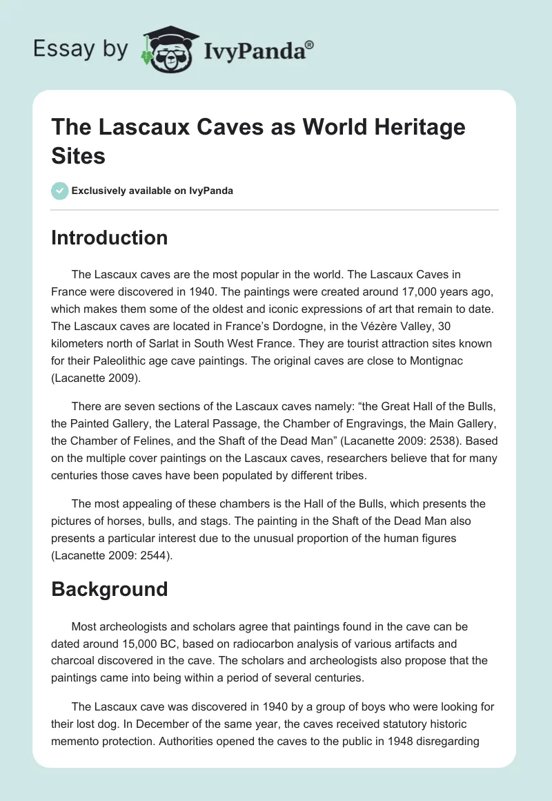 The Lascaux Caves as World Heritage Sites. Page 1