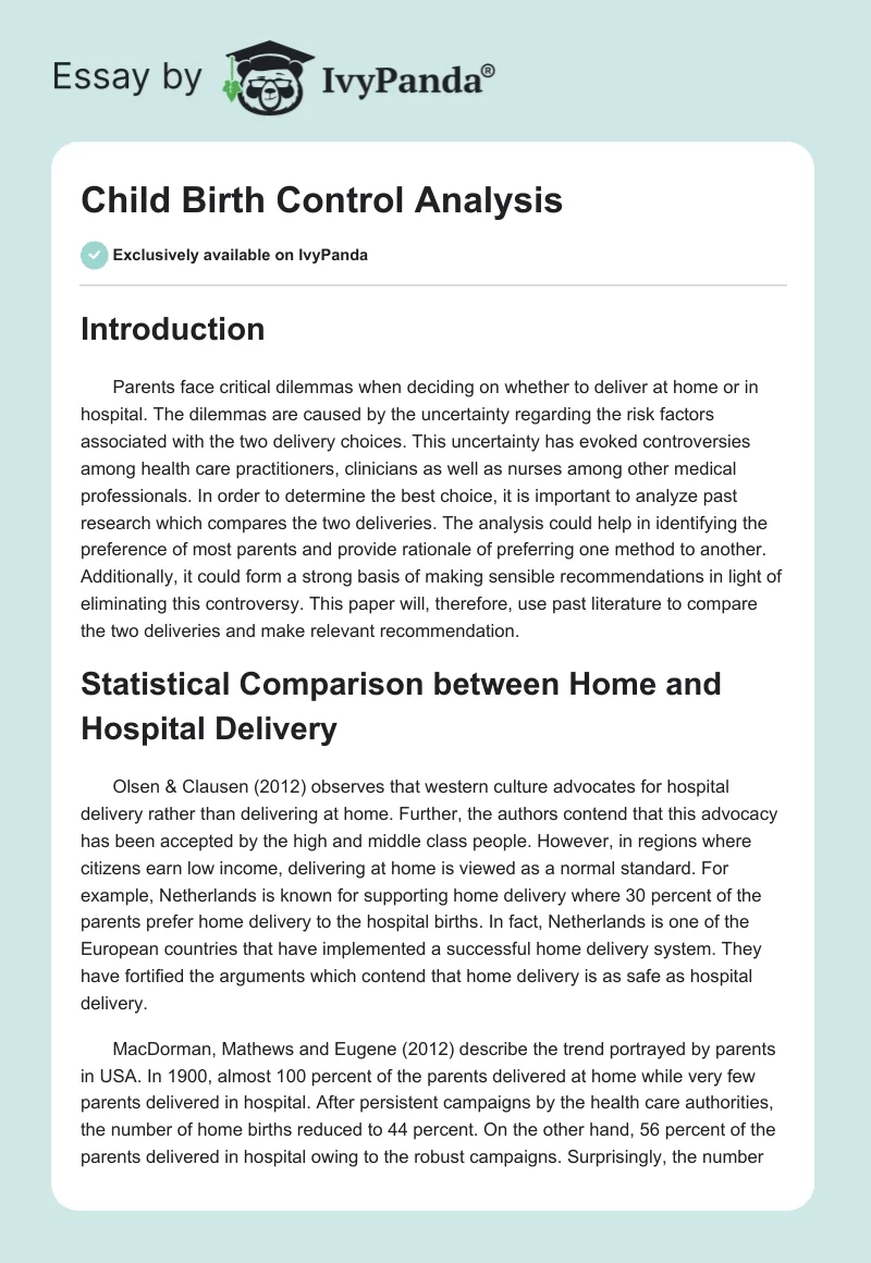 Child Birth Control Analysis. Page 1