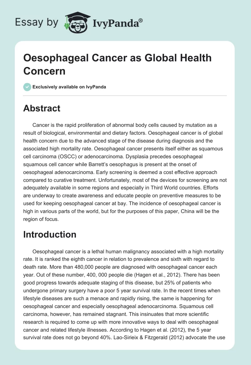 Oesophageal Cancer as a Global Health Concern. Page 1