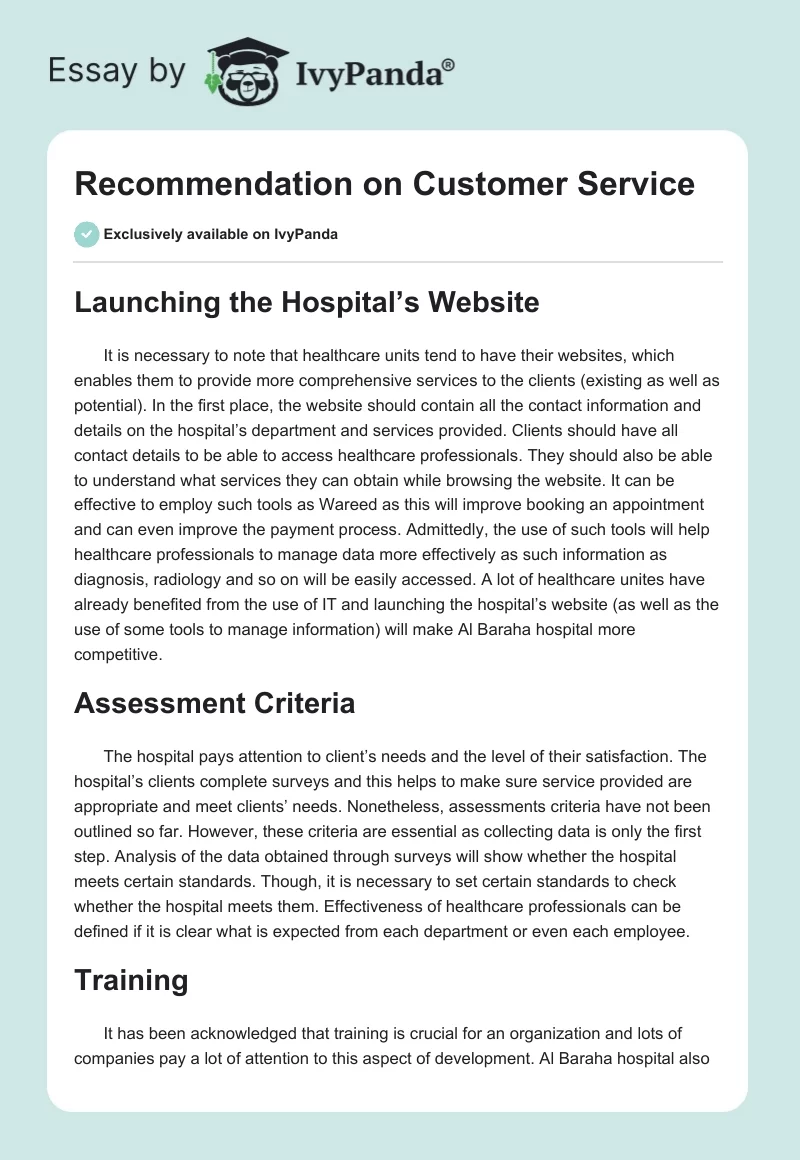 Recommendation on Customer Service. Page 1