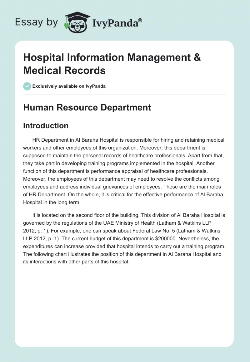 Hospital Information Management & Medical Records. Page 1