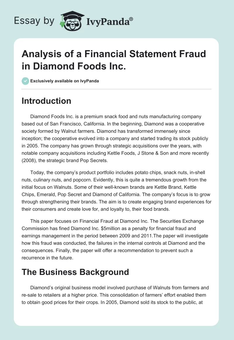 Analysis of a Financial Statement Fraud in Diamond Foods Inc.. Page 1