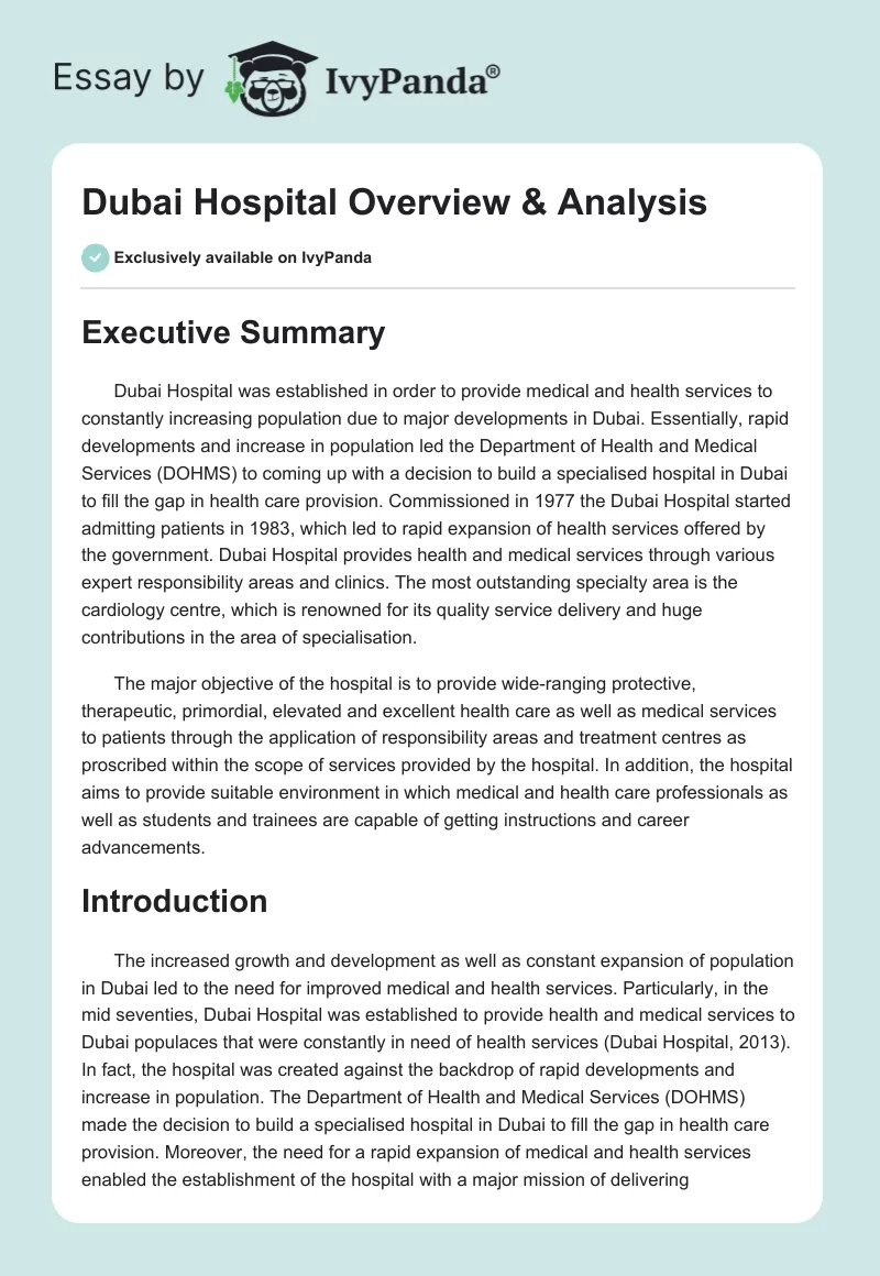 Dubai Hospital Overview & Analysis. Page 1