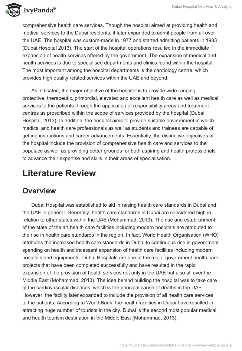 Dubai Hospital Overview & Analysis. Page 2