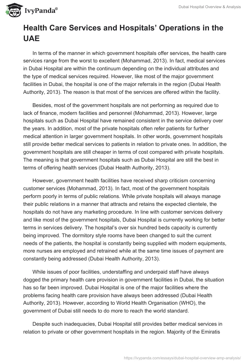 Dubai Hospital Overview & Analysis. Page 3