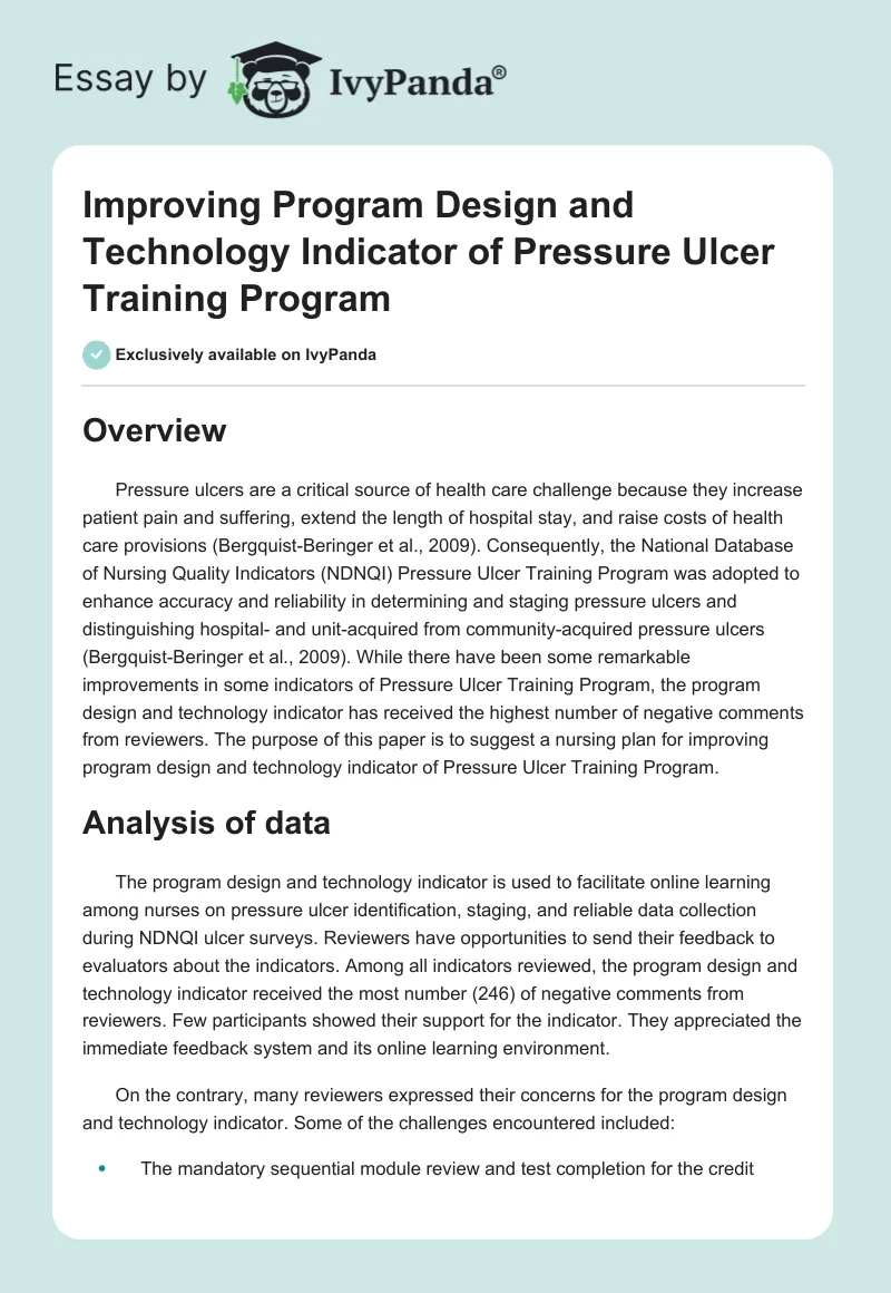 Improving Program Design and Technology Indicator of Pressure Ulcer Training Program. Page 1
