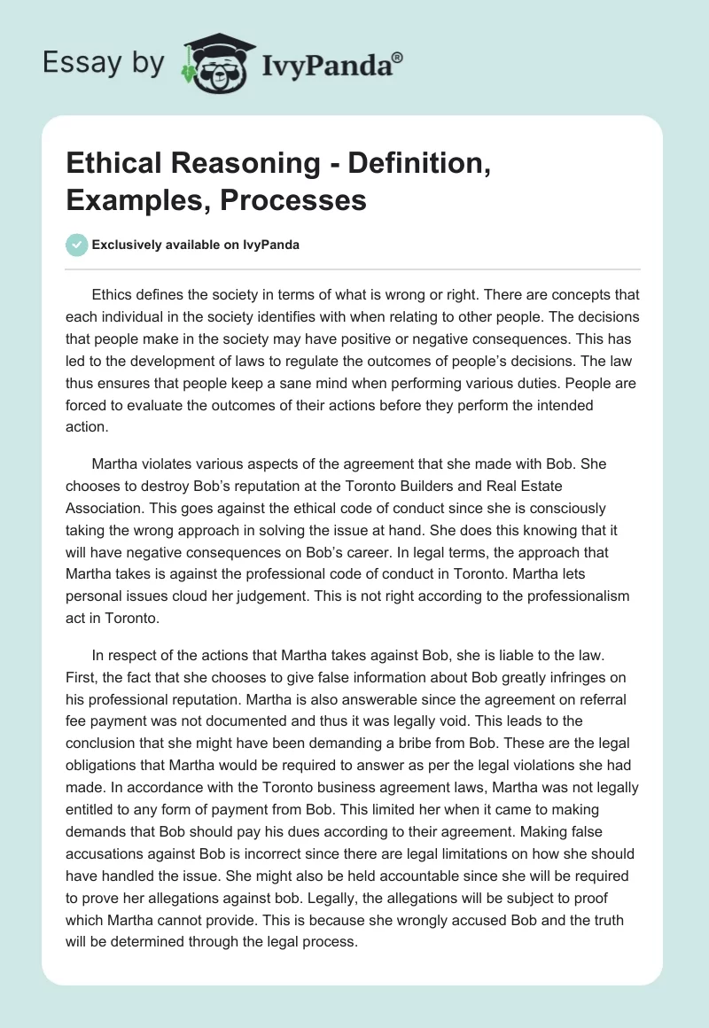 Ethical Reasoning - Definition, Examples, Processes. Page 1