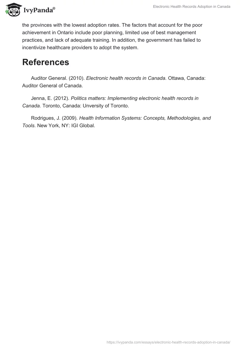 Electronic Health Records Adoption in Canada. Page 3