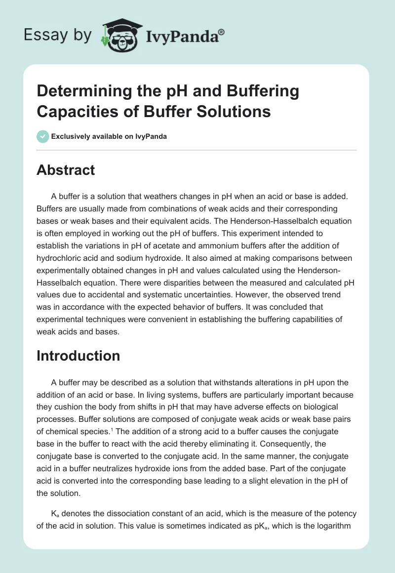 Determining the pH and Buffering Capacities of Buffer Solutions. Page 1