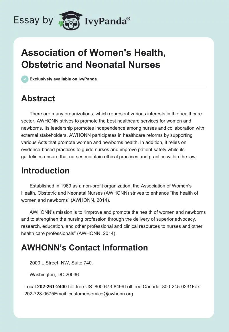 Association of Women's Health, Obstetric and Neonatal Nurses. Page 1